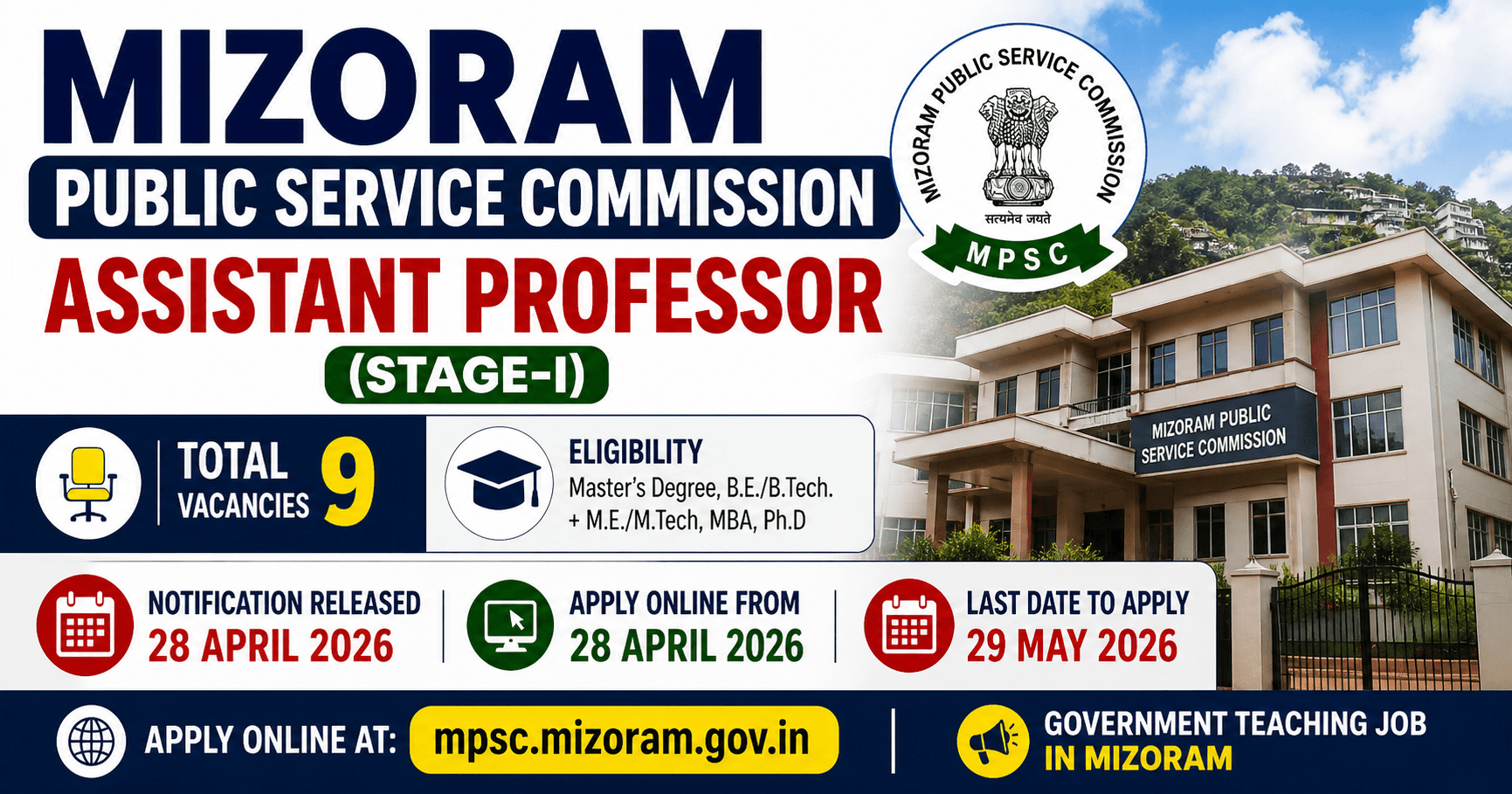 Mizoram PSC Assistant Professor Recruitment 2026