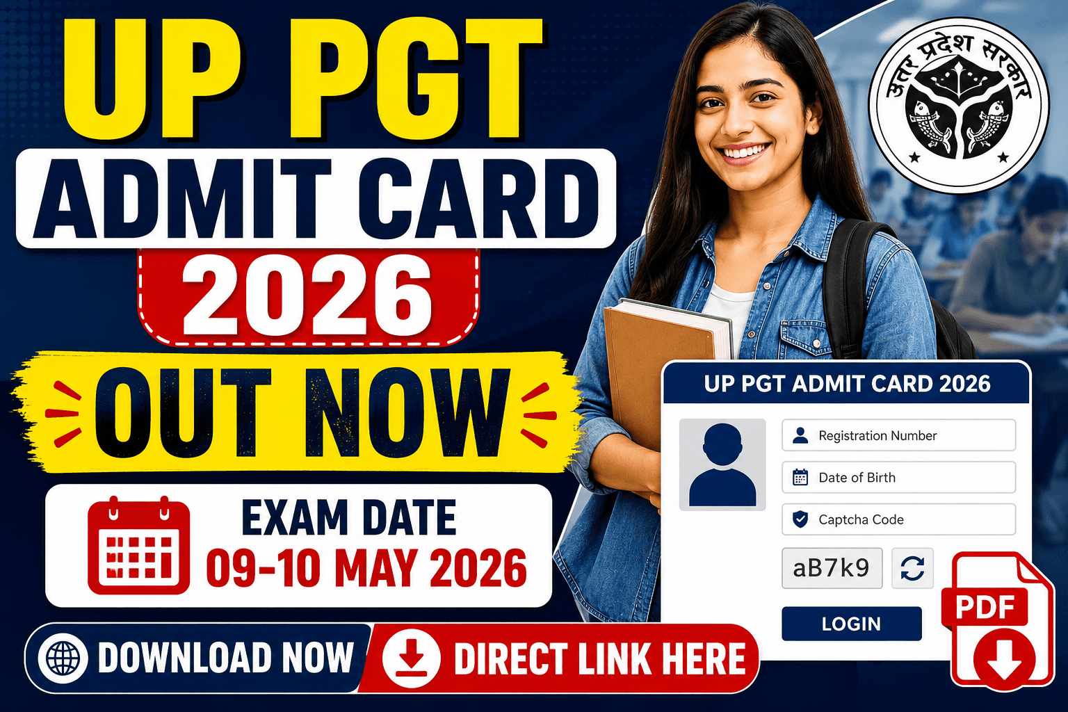 UP PGT Admit Card 2026 Download Link, Exam Date 09–10 May