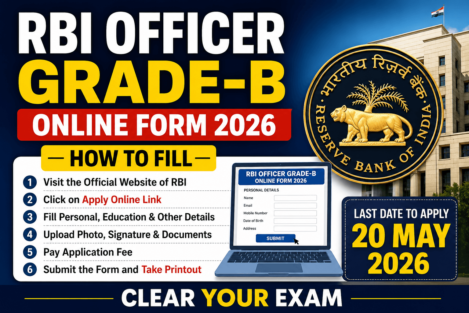 RBI Officer Grade-B Recruitment 2026 Apply Online for 60 Posts | Last Date 20 May