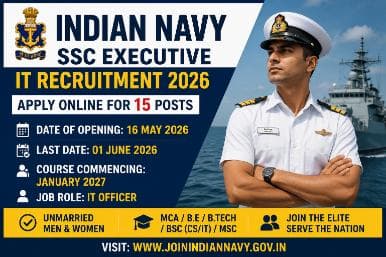 Indian Navy SSC Executive IT Recruitment 2026 Apply Online for 15 Posts