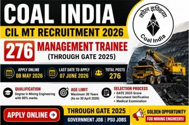 Coal India CIL MT Recruitment 2026 Apply Online for 276 Management Trainee Posts